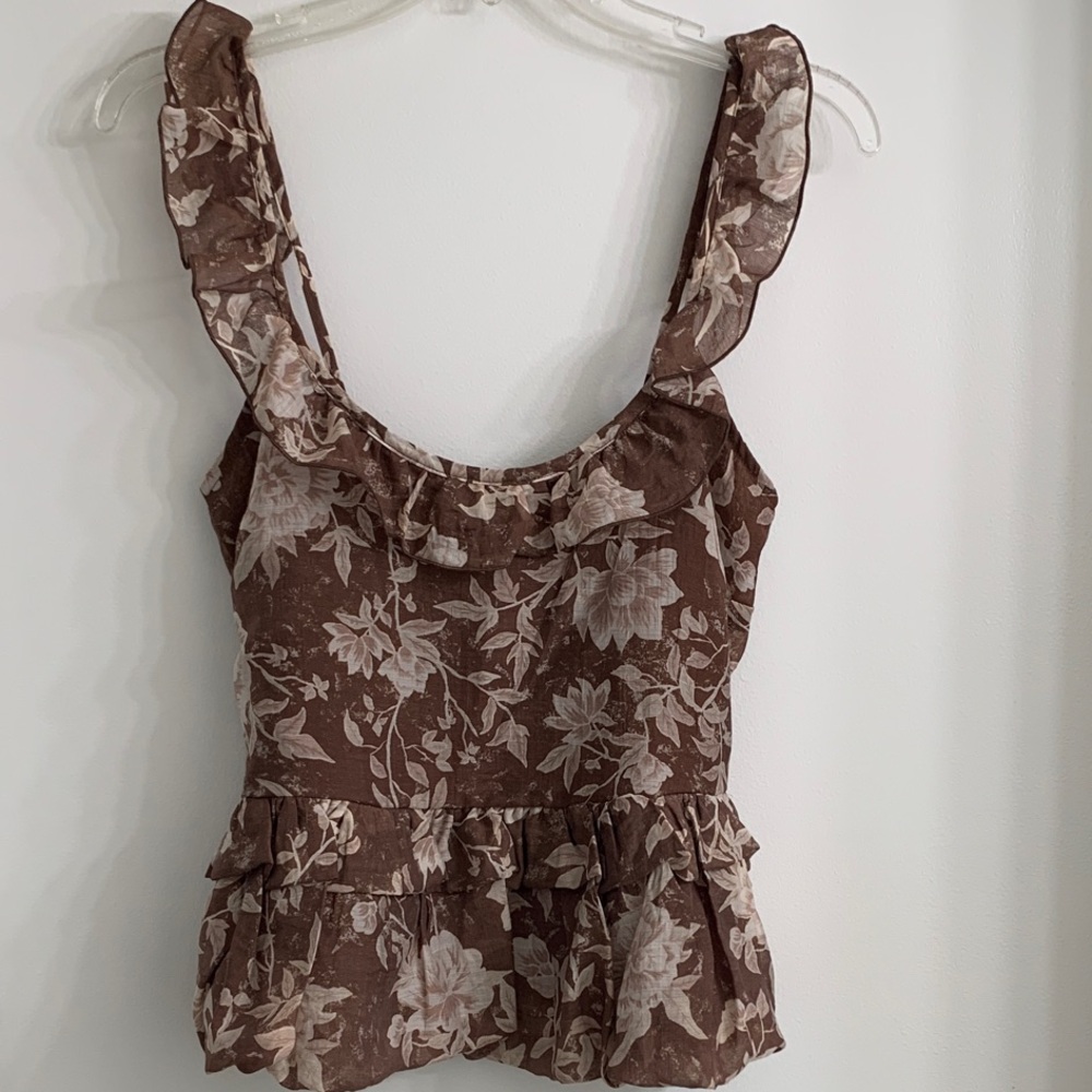 NWT - And Now This Chic Floral Ruffle Blouse in Brown